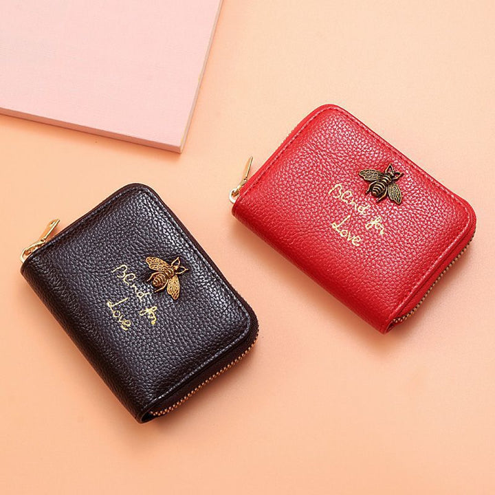 Designer Bee-Embellished Leather Zip-around Wallet Kalsten