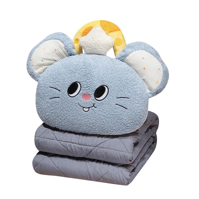 Kids' cuddle cushion with quilted travel blanket and cute mouse plush motif