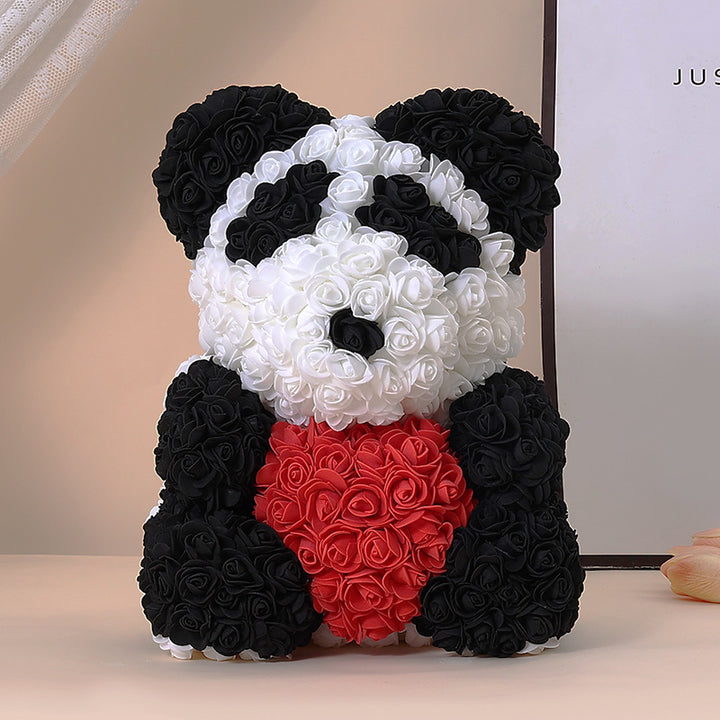 Foam Rose Teddy Bear Gift Sculpture With Satin Ribbon Bow