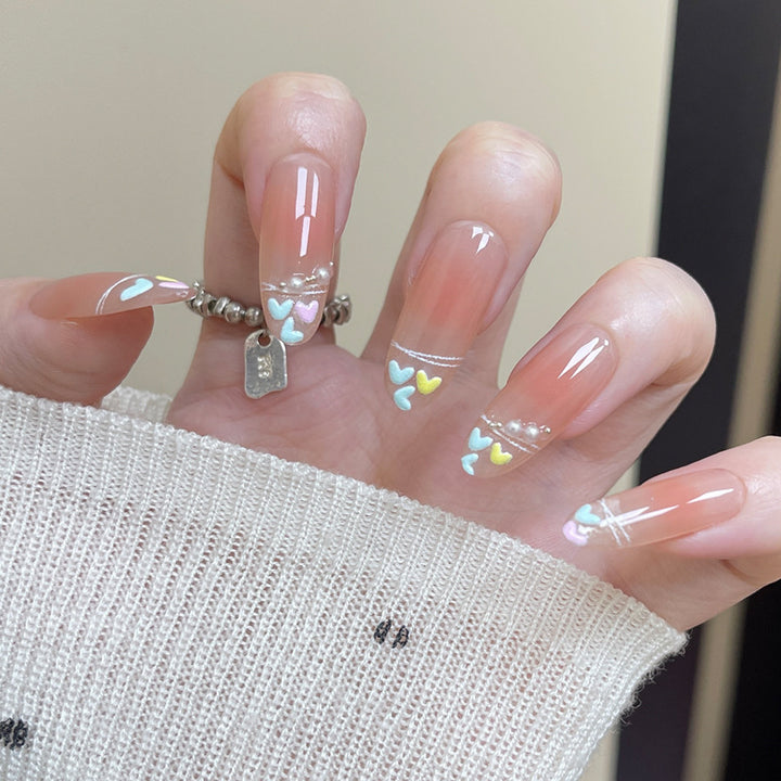 Heart-Themed Press-On Nail Set with Decorative Accent Kalsten