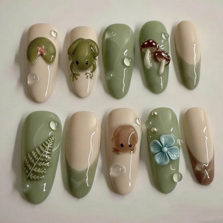 Artistic Floral and Star-Embellished Press-On Nail Set Kalsten