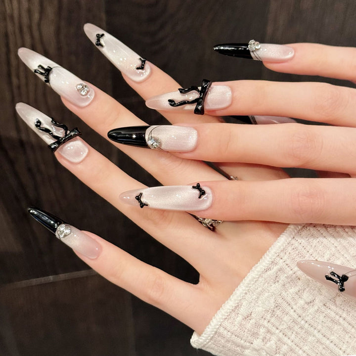 Artistic Stiletto Press-On Nail Art Set with Gem Accents
