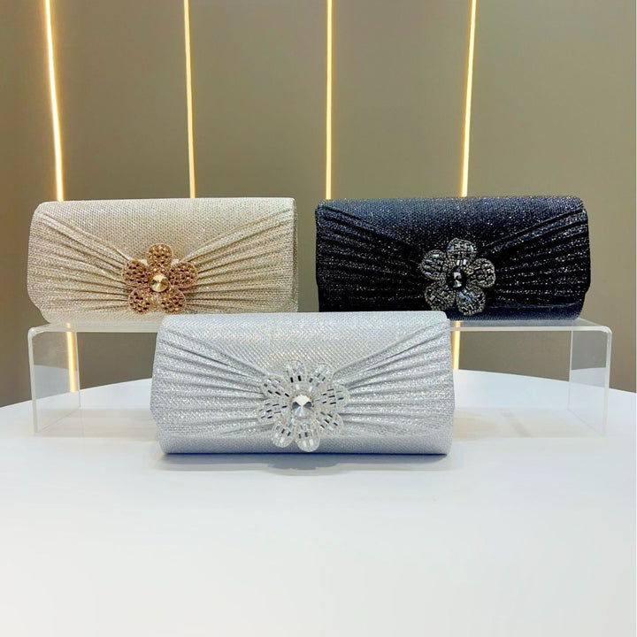 Decorative Rhinestone Flower Evening Clutch