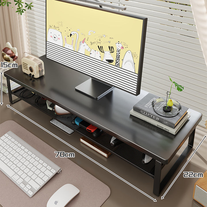 Wood-Top Monitor Stand Riser with Metal Frame and Mesh Under-Shelf