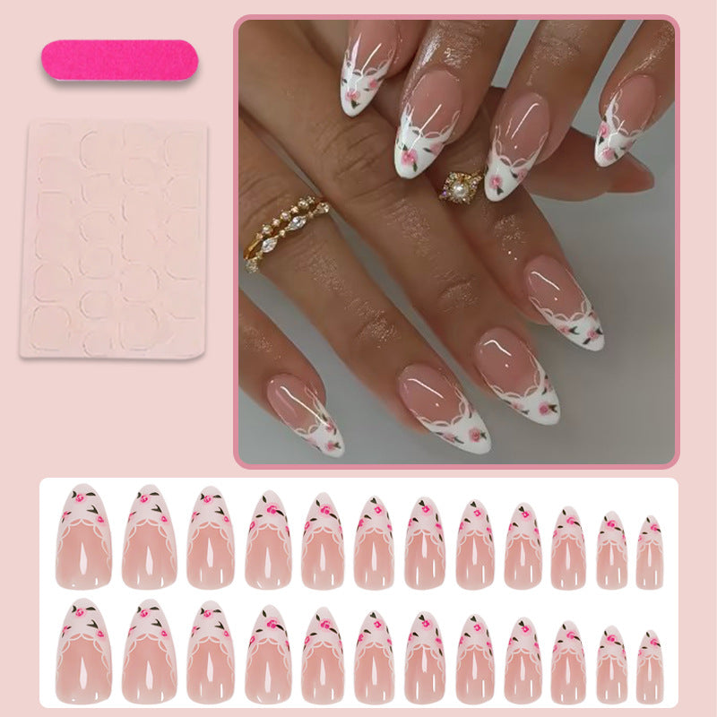 Artificial Nail Set with Elegant Flower and Lace Decorations Kalsten