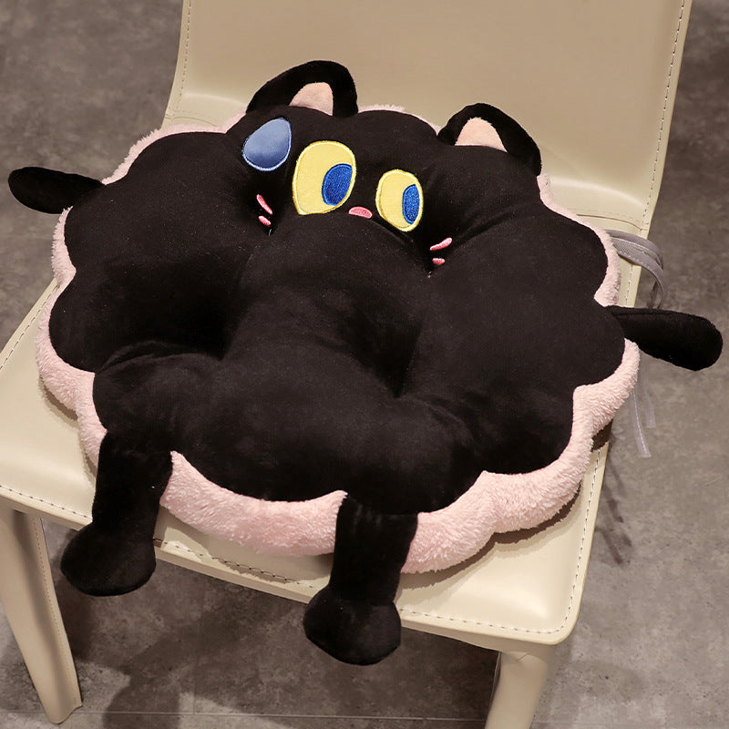 Plush seat cushion in cat shape with extra soft padding and seat cover