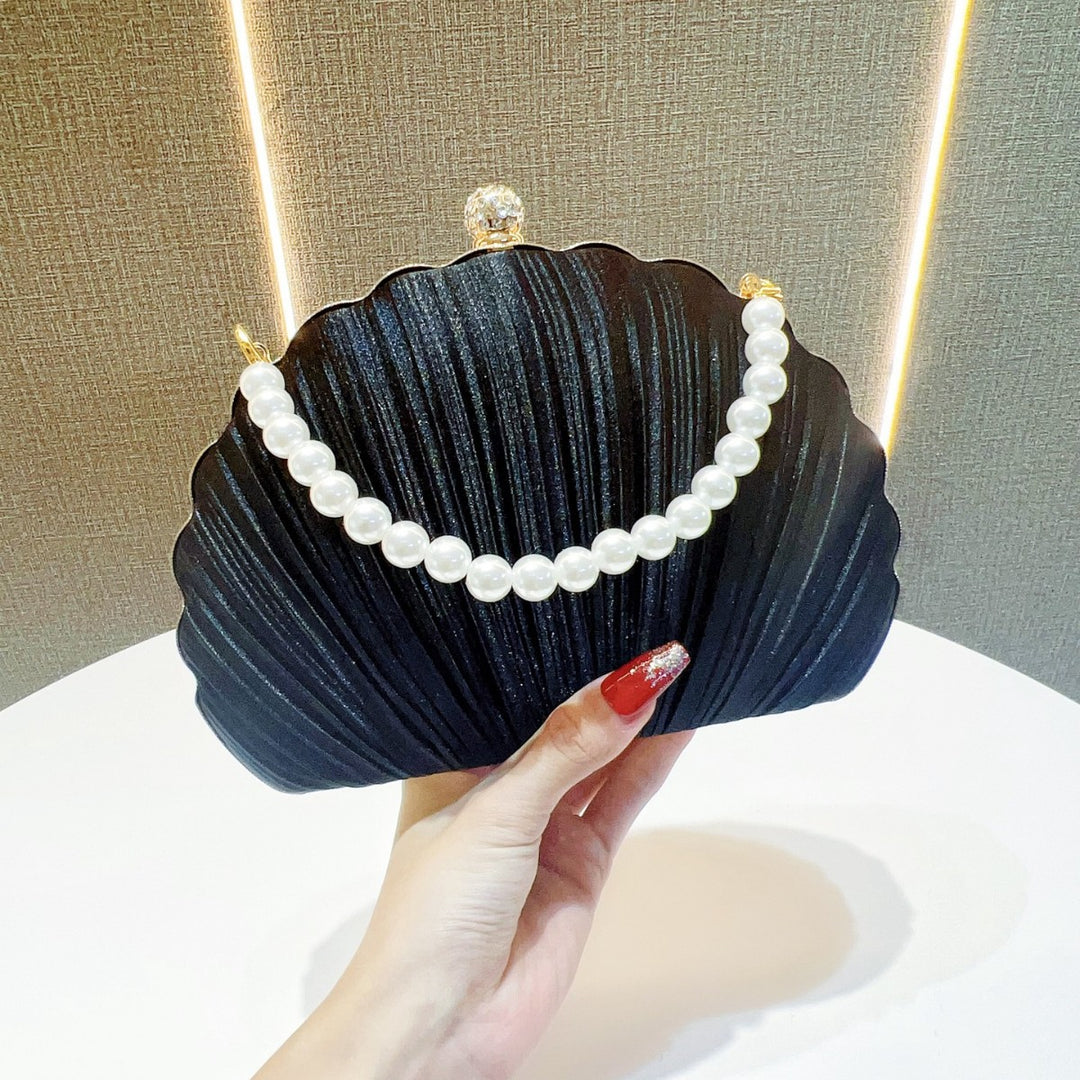 Pearl-Accented Pleated Evening Clutch