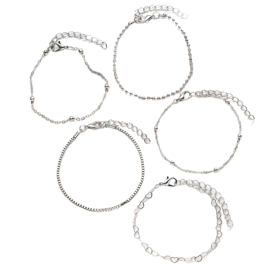 Silver Heart Charm Bracelet Set Kalsten