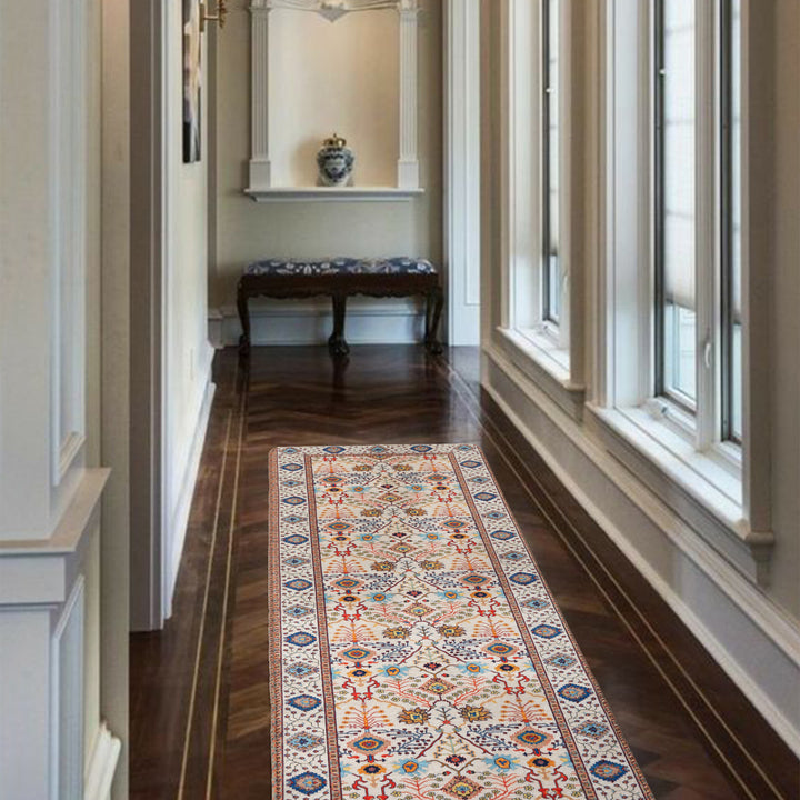 Traditional Persian medallion carpet with flat weave structure