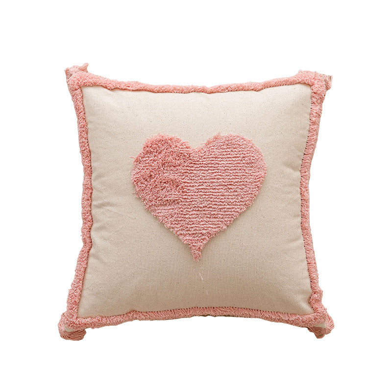 Hand-Tufted Concentric Arch Cotton Throw Pillow with Tassel Corners and Removable Cover