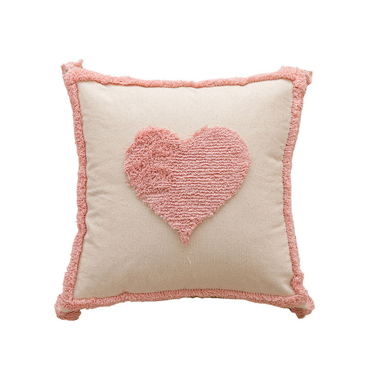 Hand-Tufted Arc-Motif Cotton Square Accent Pillow with Corner Tassels and Removable Insert