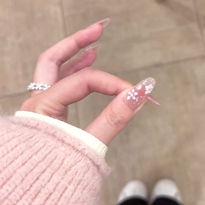 Flower-Decorated Long Stiletto Nail Extensions
