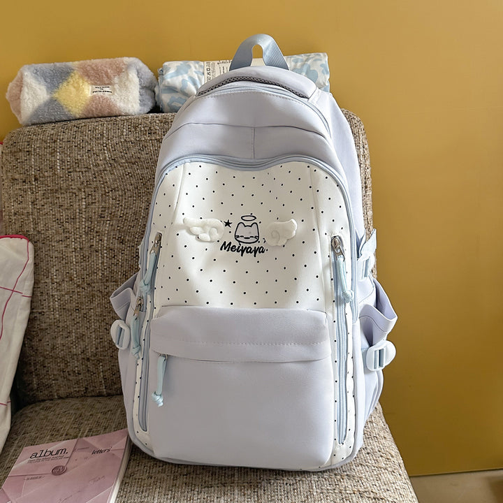 Stylish Dot-Printed Backpack with Decorative Accents Kalsten