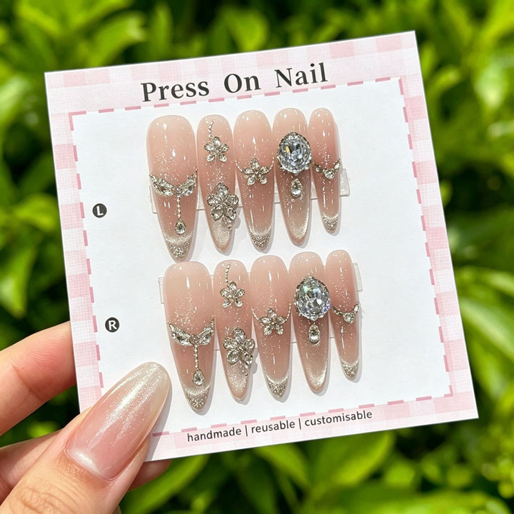 Artistic Press-On Nail Set with Floral and Patterned Designs