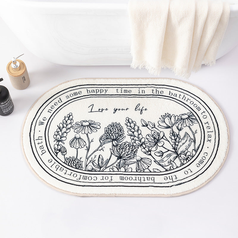 Floral-Themed Bath Mat for Bathroom