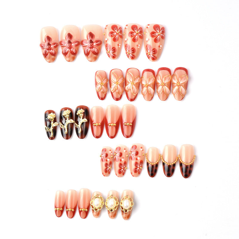 Artistic Floral Embellished Press-On Nail Art Kalsten
