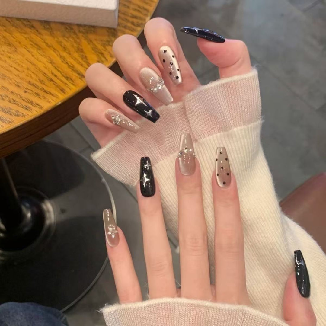 Stylish Press-On Nail Extensions with Decorative Accents