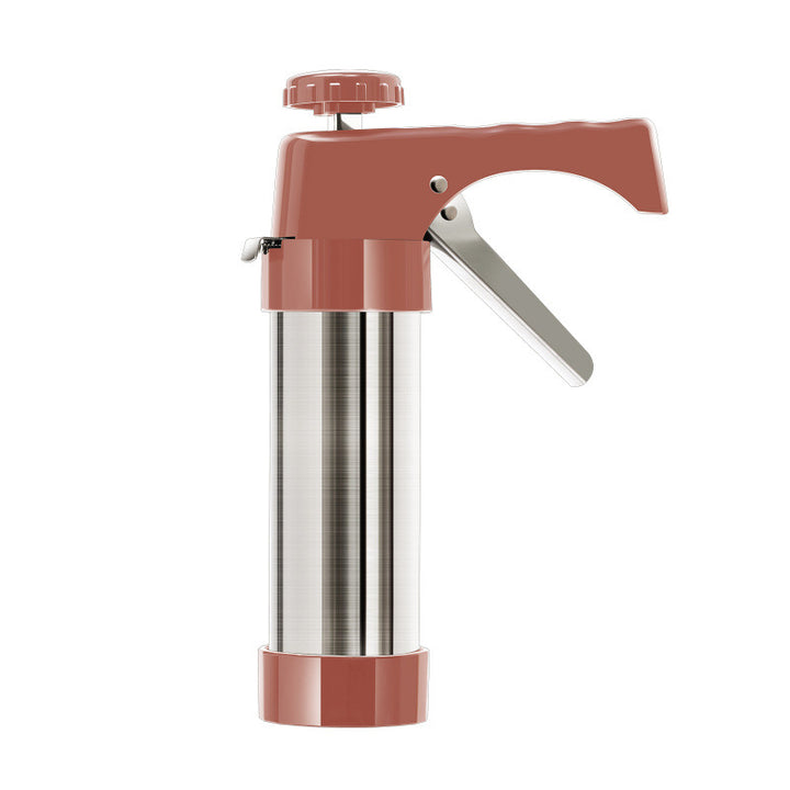 Cookie Press and Decorating Gun with Eight Stainless Nozzles and Six Embossed Discs