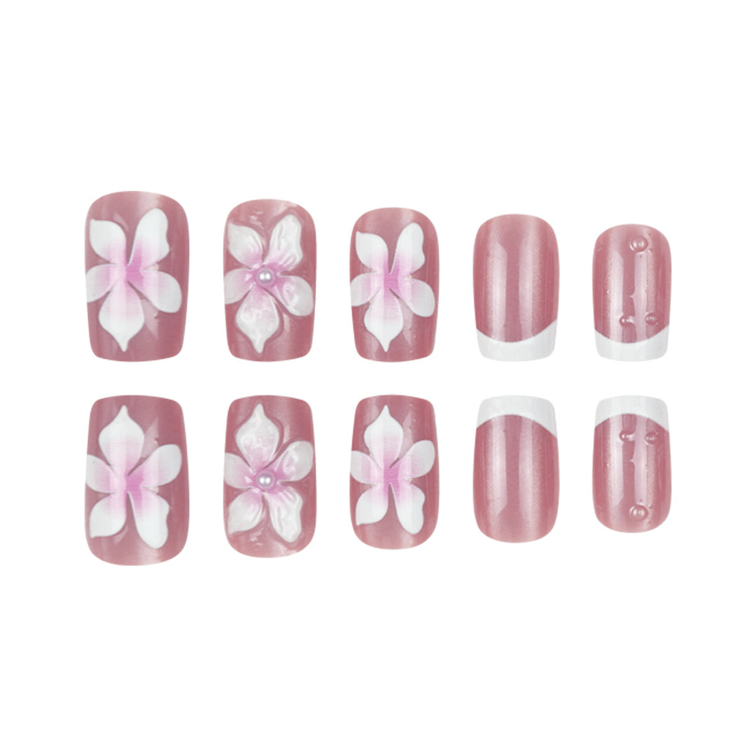 Decorative Floral French Tip Press-On Nails Kalsten