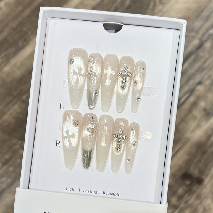 Elegant Stiletto Press-On Nail Set with Decorative Accents Kalsten