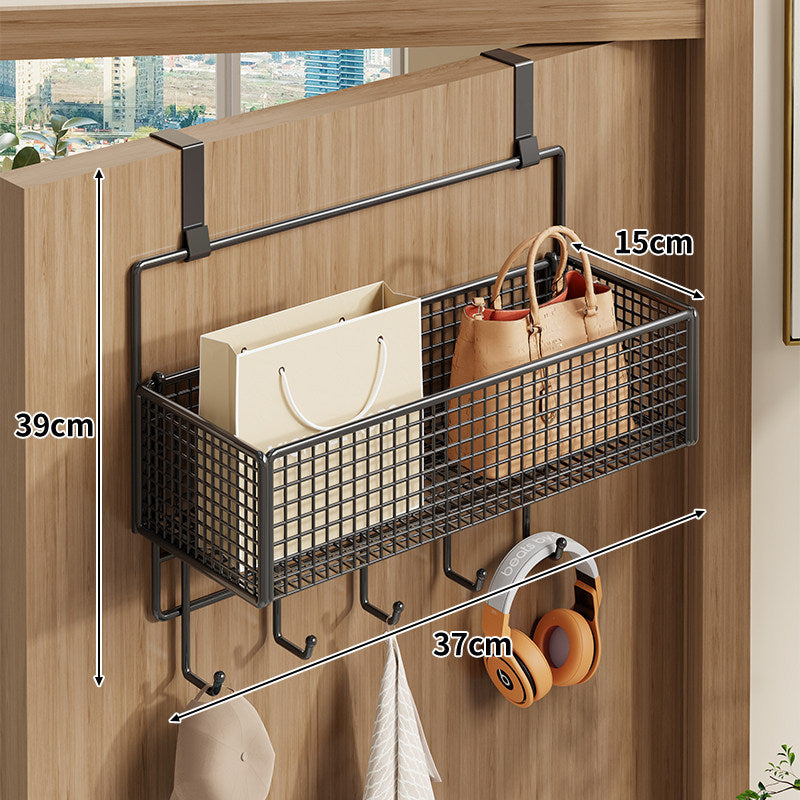 Over-Door Double Mesh Storage Rack with Multi Hooks