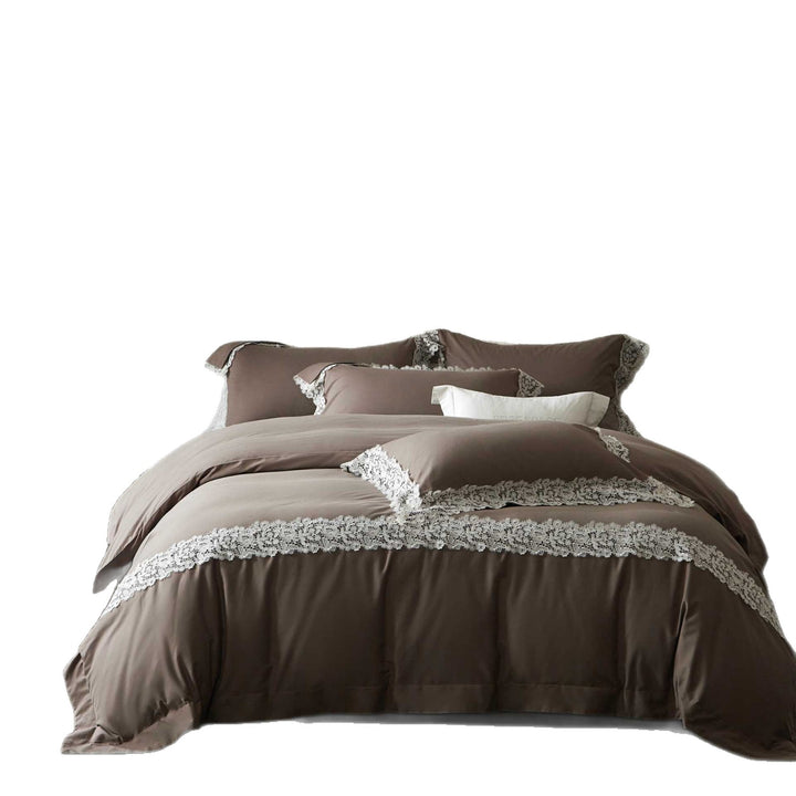 Luxurious cotton satin bedding set with decorative lace