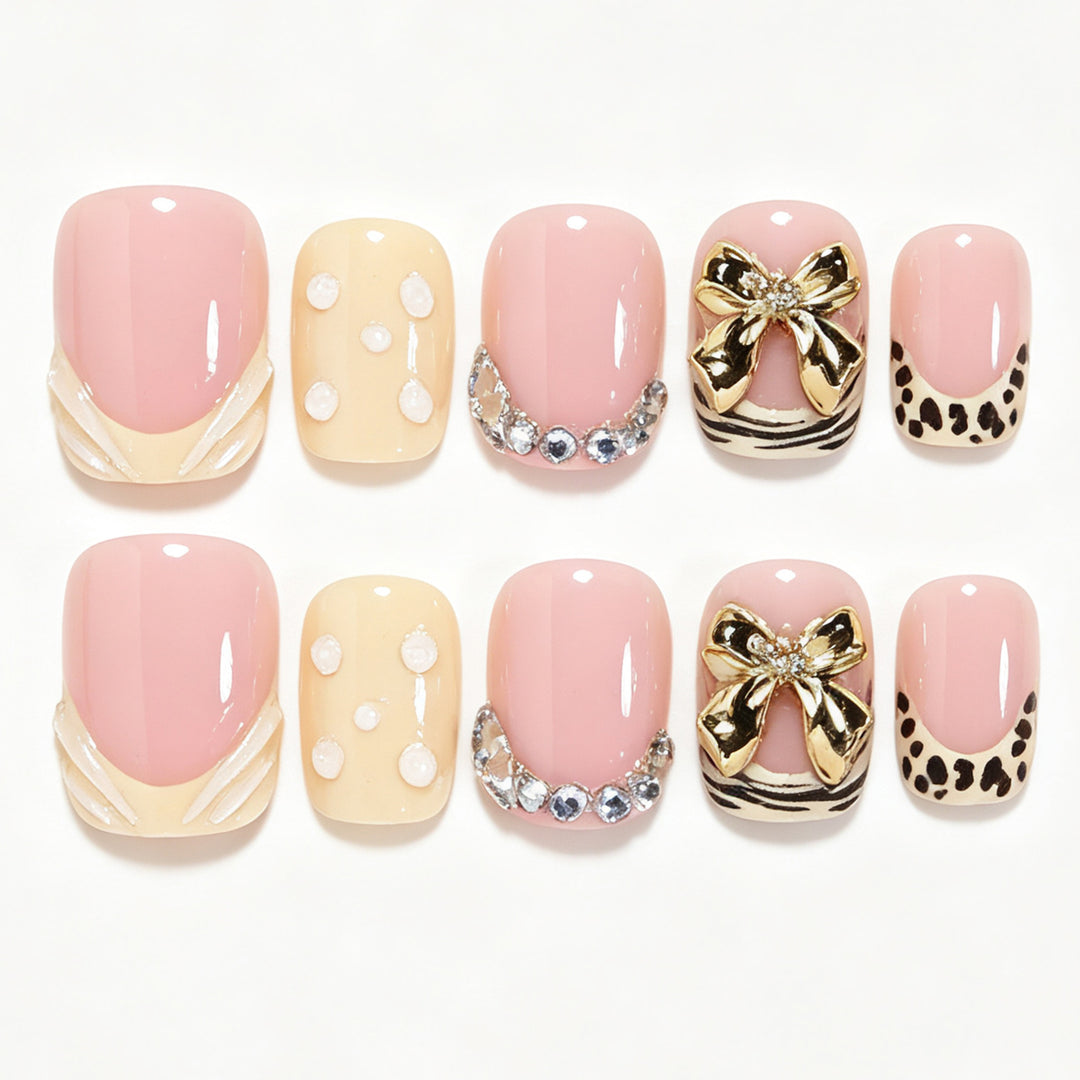 Artistic Press-On Nail Art Set with Decorative Accents Kalsten