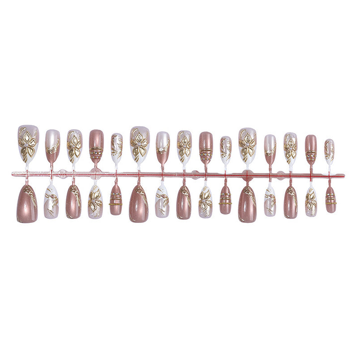 Artistic Press-On Nail Art Set with Elegant Floral Accents kalsten