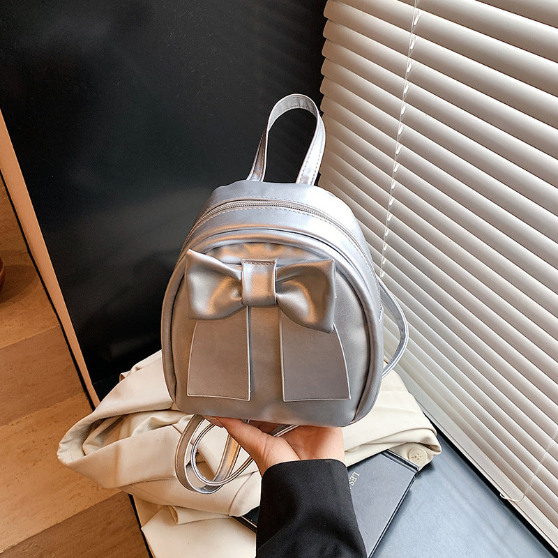 Bow-Accented Faux Leather Mini Backpack