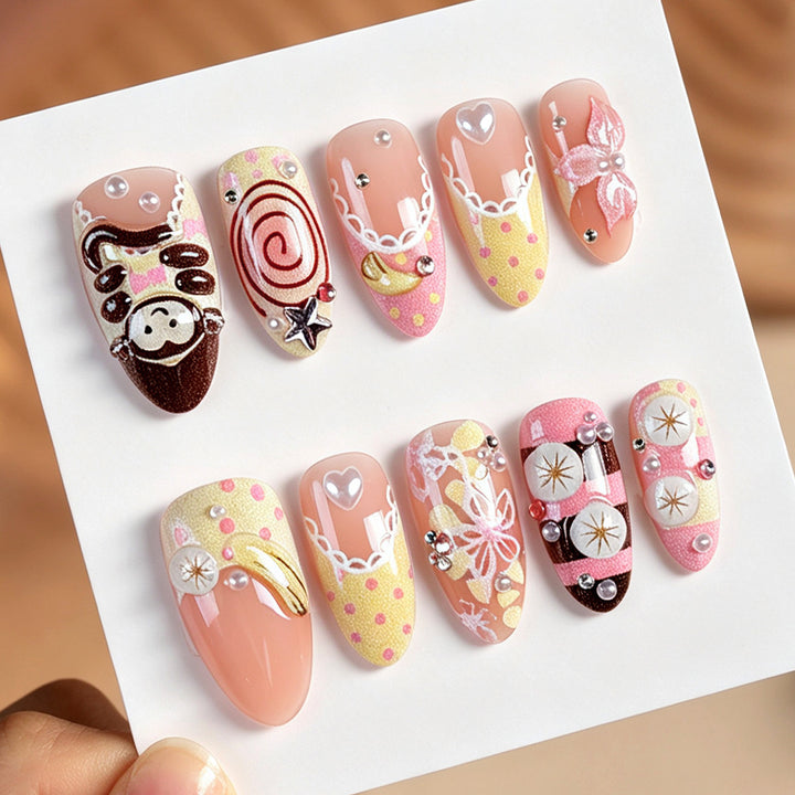 Artificial nail set with cute animal and dessert design Kalsten
