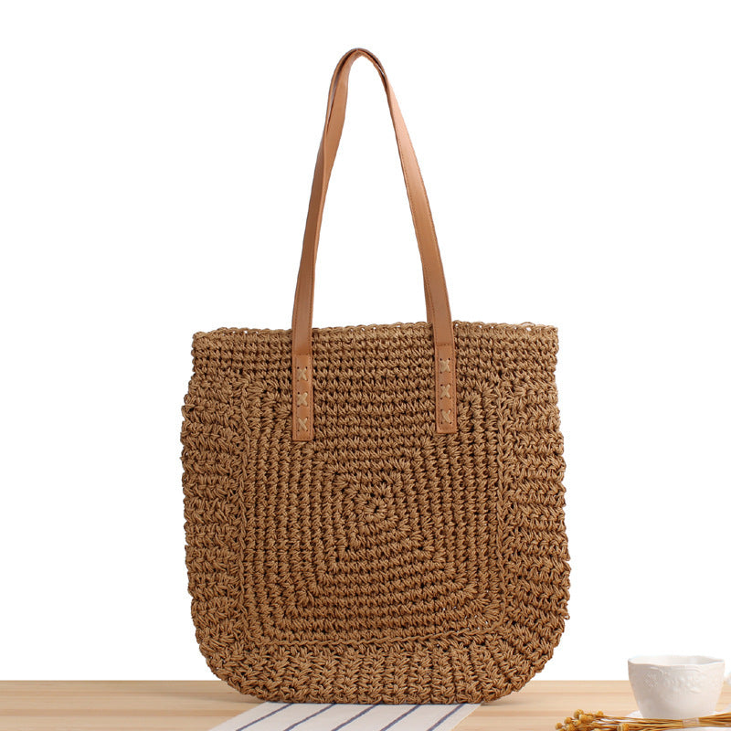 Handbag Made of Braided Natural Material with Soft Leather Handles Kalsten