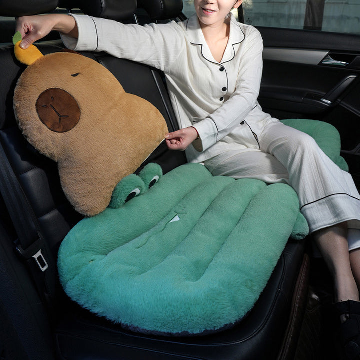 Cozy ergonomic child seat cushion with back support in animal plush design