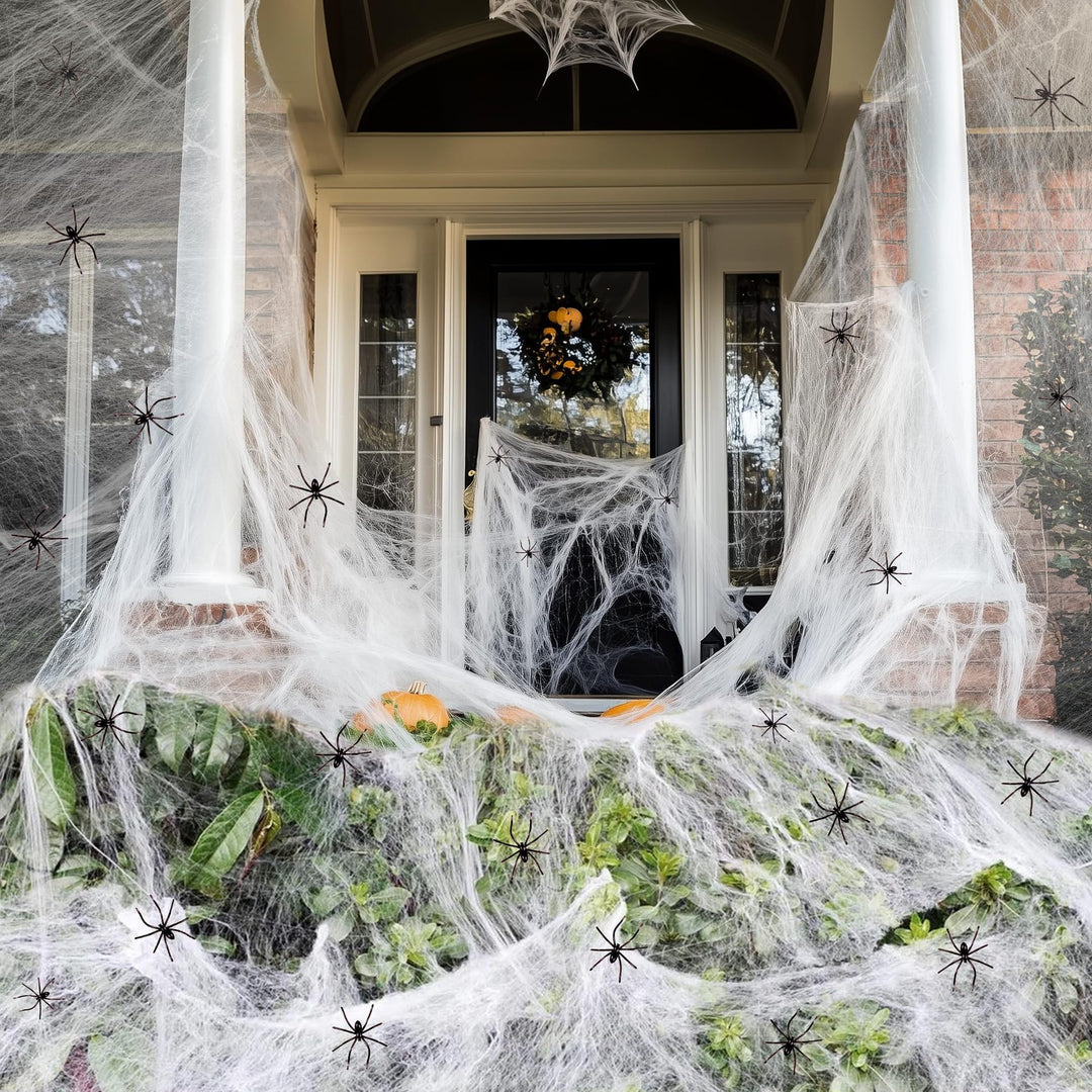 Stretchable Faux Spider Web Halloween Porch Decoration With Detachable Mini Plastic Spiders
