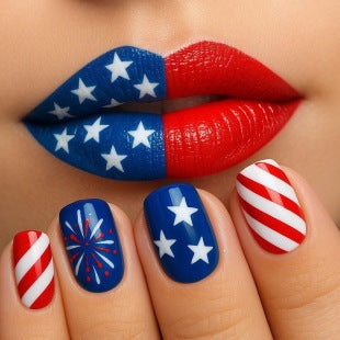 Creative Nail Design Set with Star and Stripe Motifs Kalsten