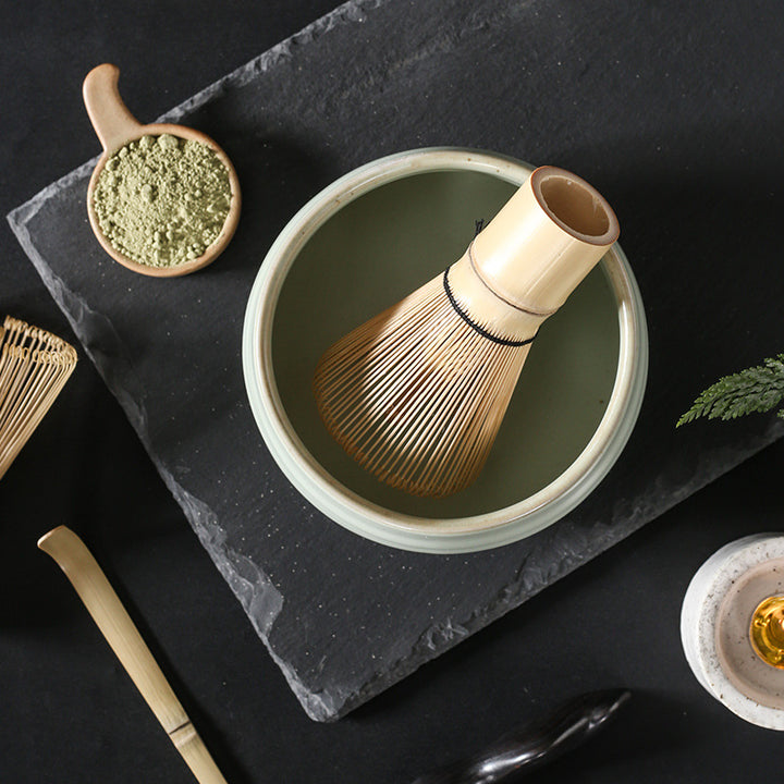 Traditional Japanese-Style Ceramic Matcha Tea Set With Bamboo Chasen Whisk Porcelain Matcha Bowl Brass Chashaku Scoop And Ceramic Whisk Holder