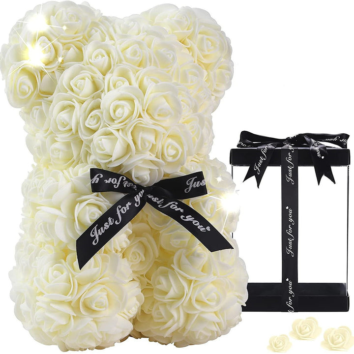 Handcrafted Foam Rose Teddy Bear Gift Sculpture With Satin Ribbon