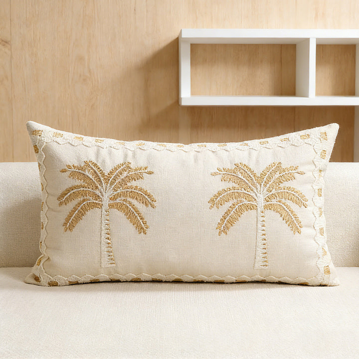 Embroidered Palm Linen Decorative Throw Pillow
