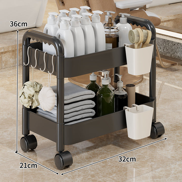 Three-Tier Rolling Mobile Storage Cart with Wheels and Removable Accessory Cups