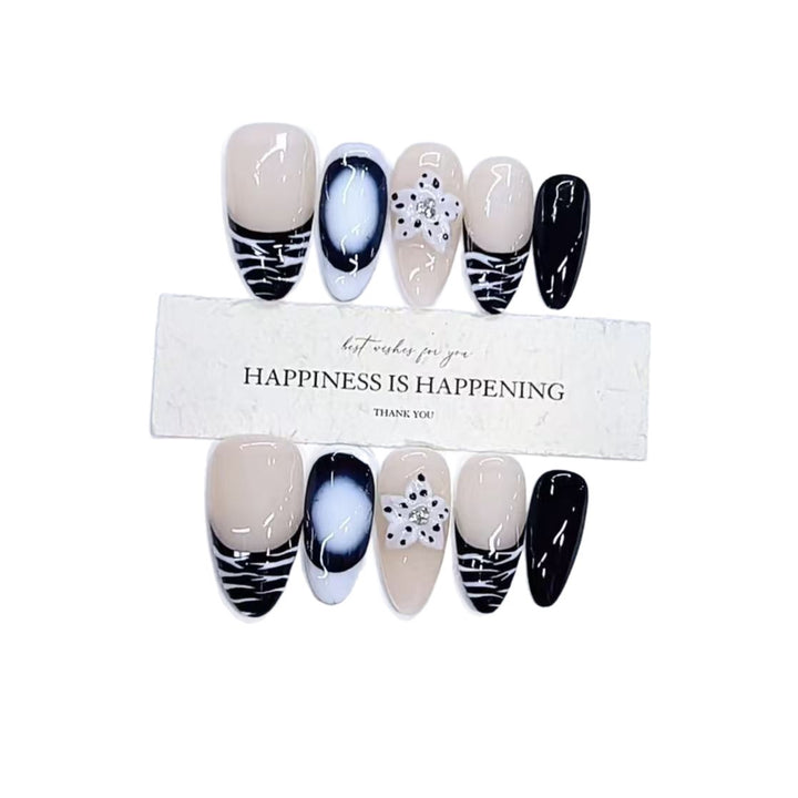 Artistic Press-On Nail Art Set with Elegant Floral Design Kalsten