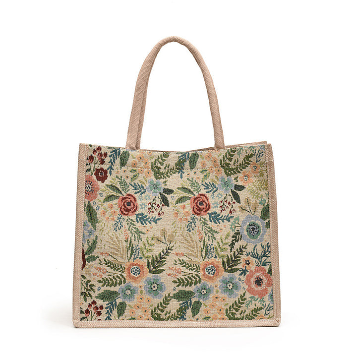 Floral Embroidered Canvas Tote Bag