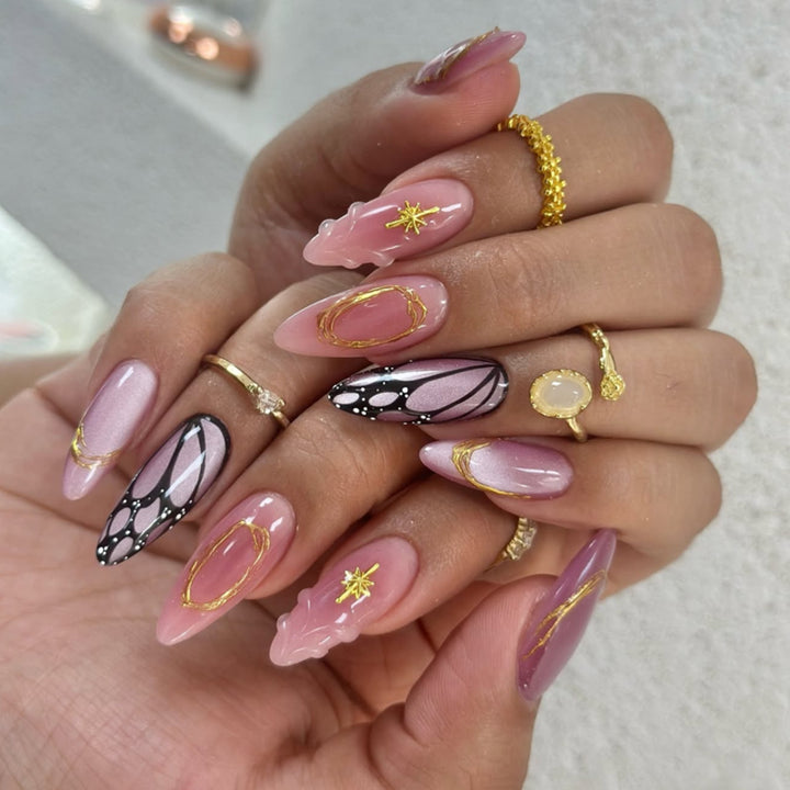 Artful nail art with geometric and floral motifs Kalsten