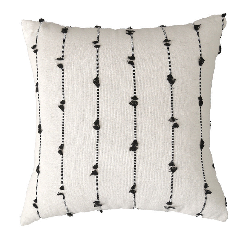 Decorative Square Cotton-Look Tufted Pillow Cover with Vertical Knot Trim and Concealed Zipper