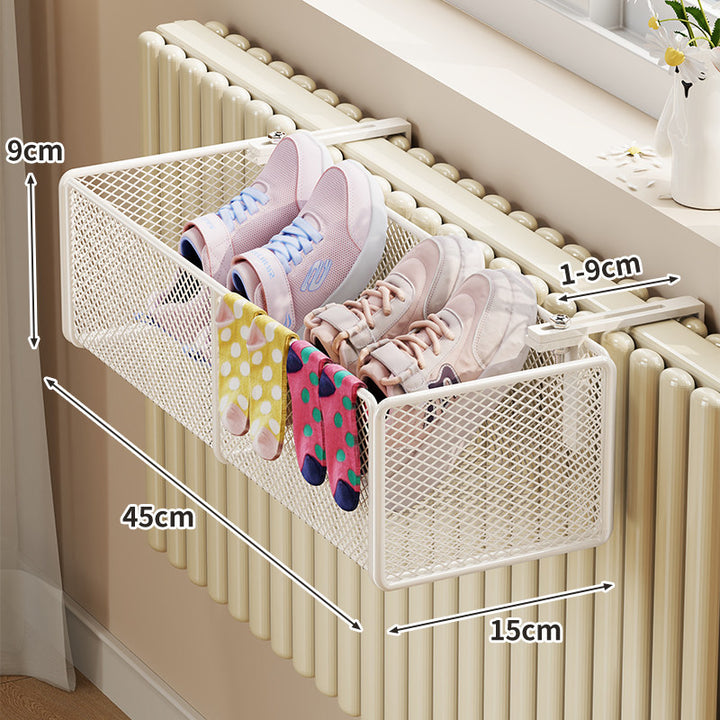 Radiator-Mounted Mesh Shoe & Sock Drying Basket with Adjustable Clamp