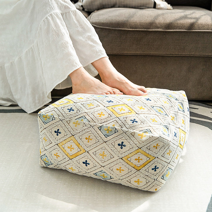 Quilted floor cushion with removable cover and camouflage pattern