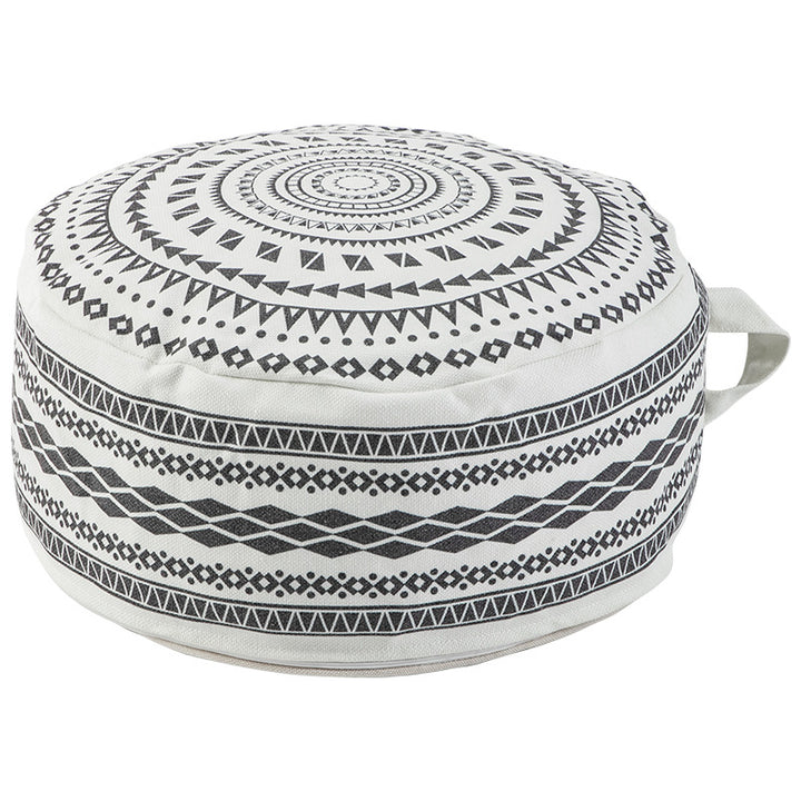 Beef seat pouf made of sturdy cotton blend with ethnic mandala print and carrying handle