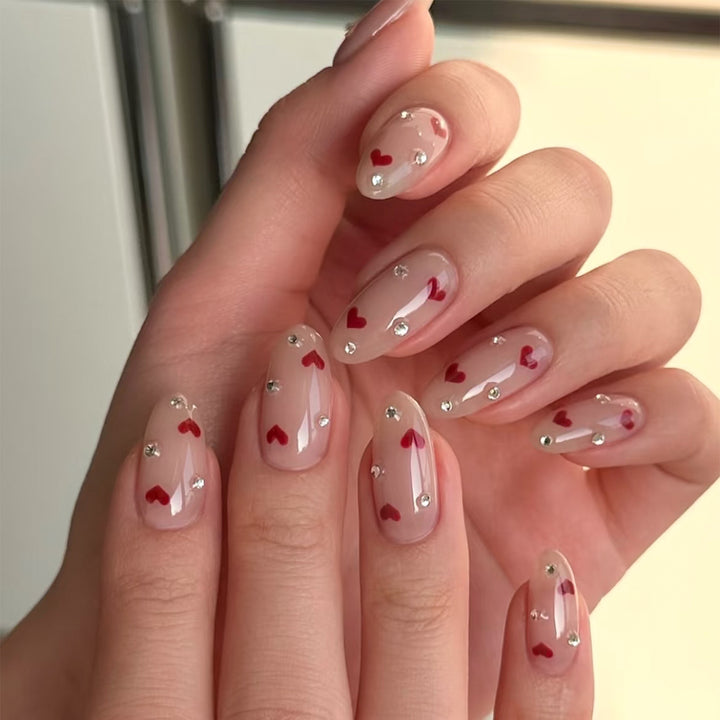 Romantic Heart-Themed Press-On Nail Art