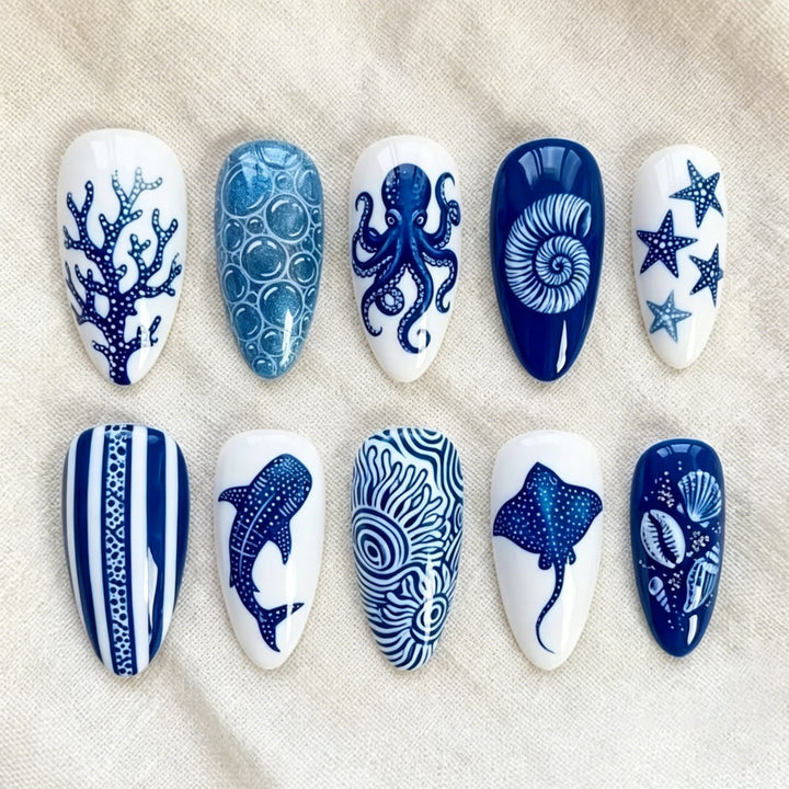 Artistic Ocean-Themed Nail Art Extensions Kalsten