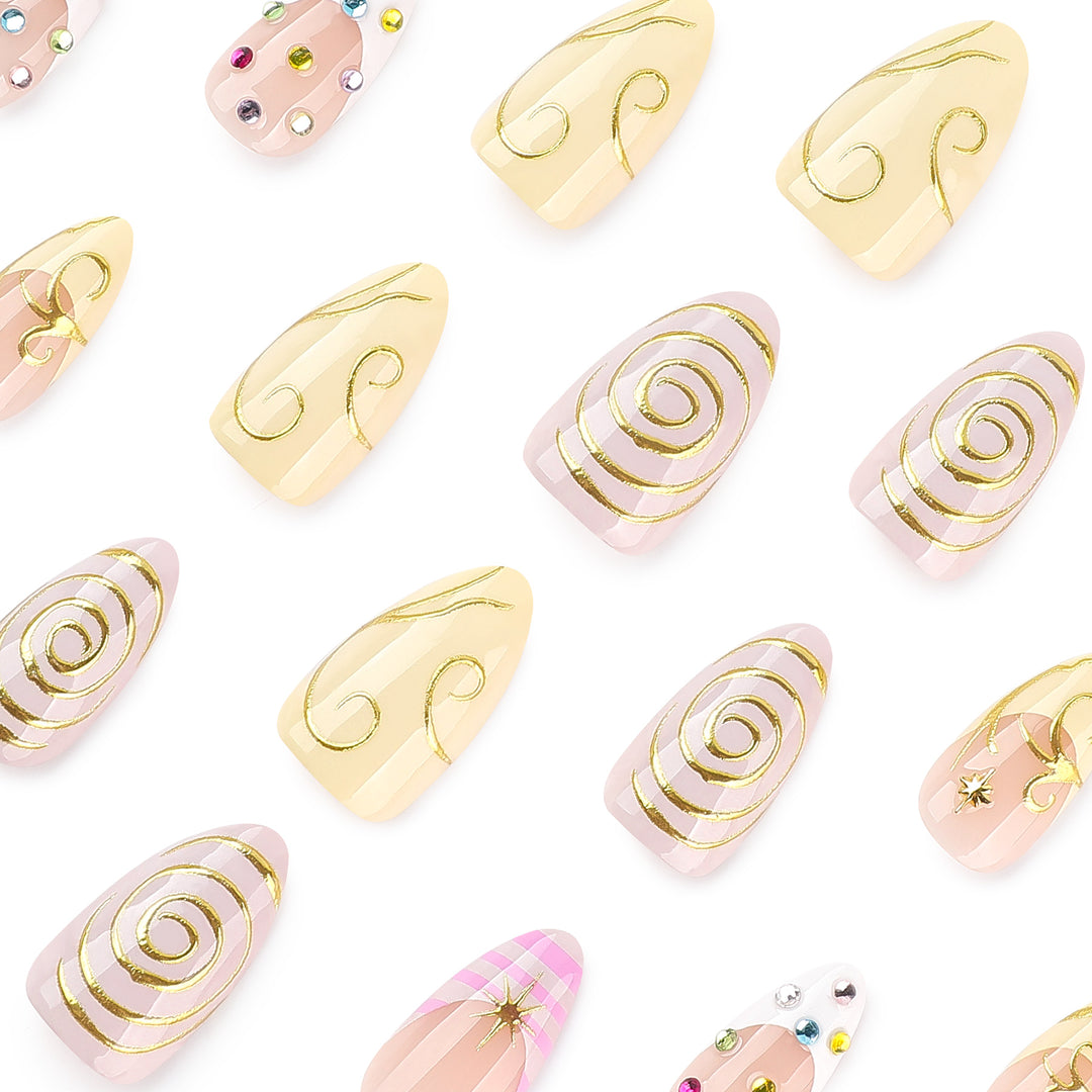 Artful Nail Art with Glitter and Spiral Design Kalsten