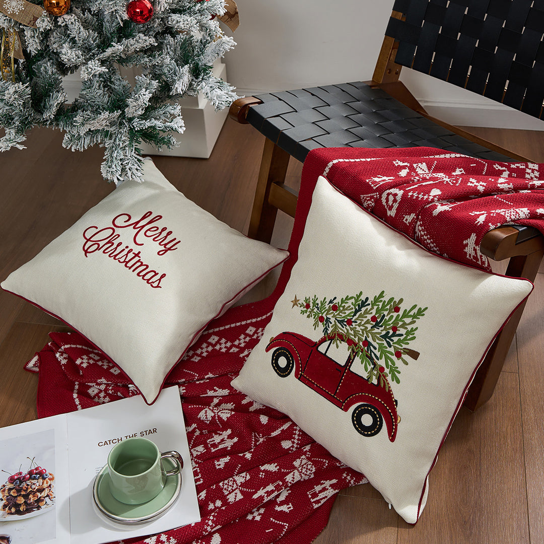 Holiday Plaid Snowflake Appliqué Throw Pillow