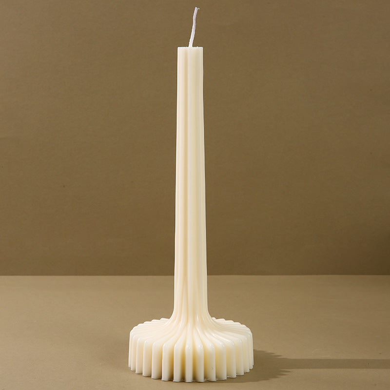 Sculptural Fluted Pedestal-Taper Candle with Radial Pleated Base